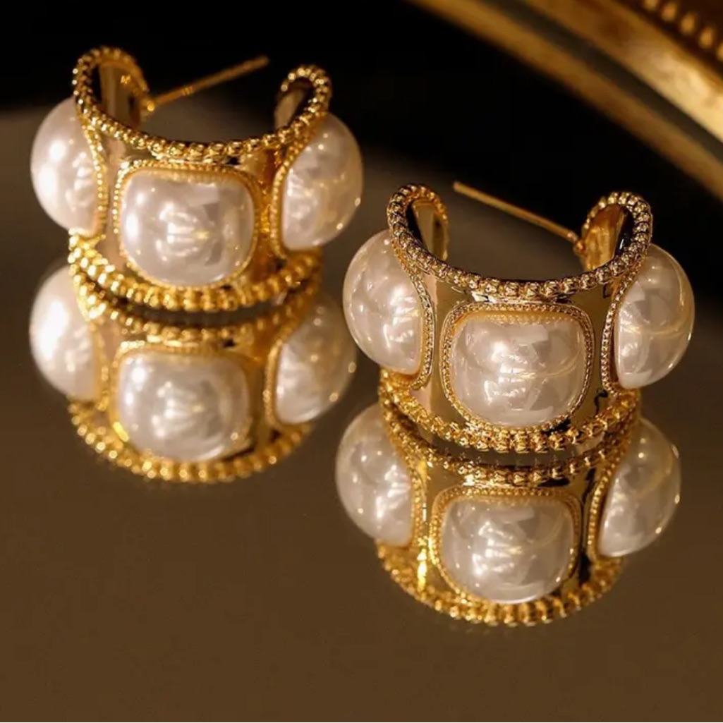 For Love And Lemons Gold And Cream Pearl Earrings
